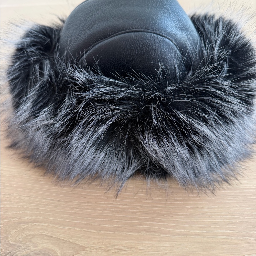 Elegant Black and Gray Fur-Trimmed Hat